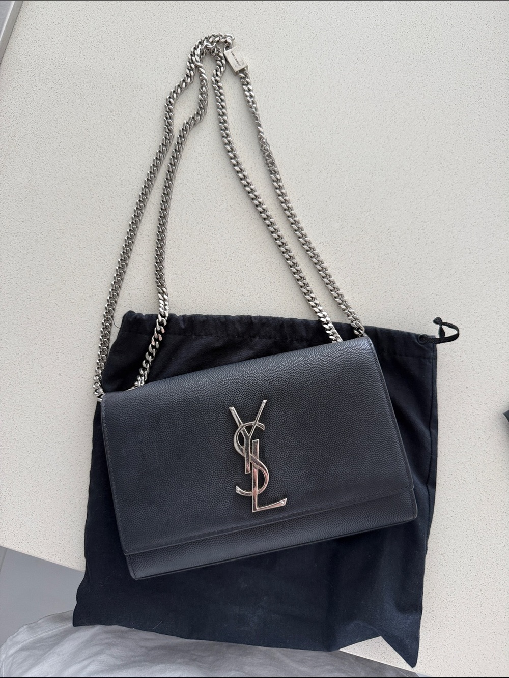 Saint Laurent Black Leather Monogram Chain Shoulder Bag AUTHENTIC